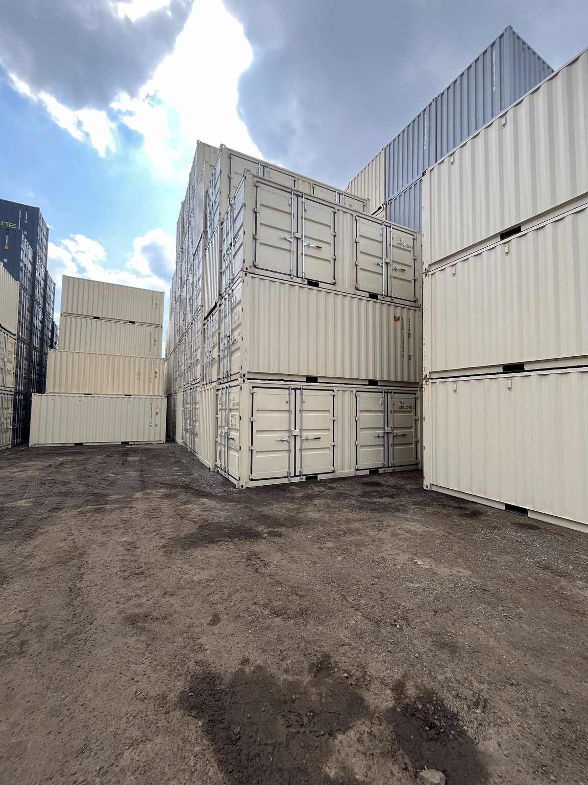 Shipping containers stacked and ready for dispatch